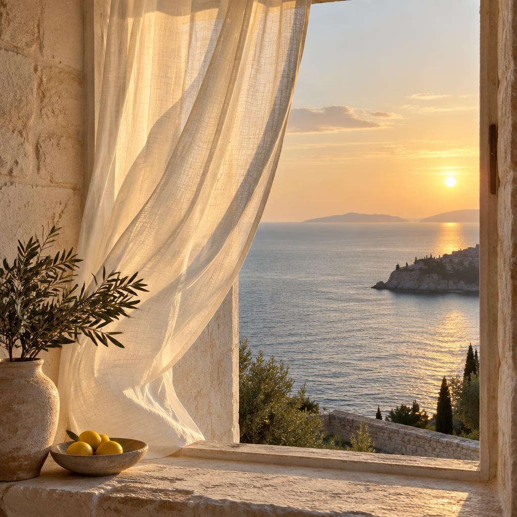 Linen curtain in the sea breeze
